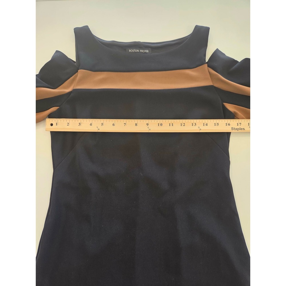 BOSTON PROPER Black Brown Cold Shoulder Cutout Tunic Top Small - Picture 9 of 11